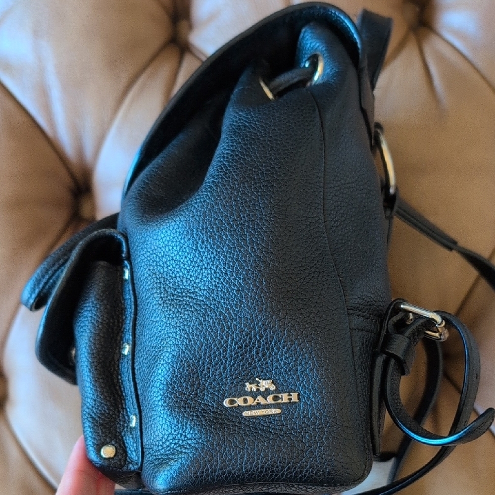 Coach Black Pebbled Leather Mini Turnlock Backpack with Gold Accents - Picture 2 of 16